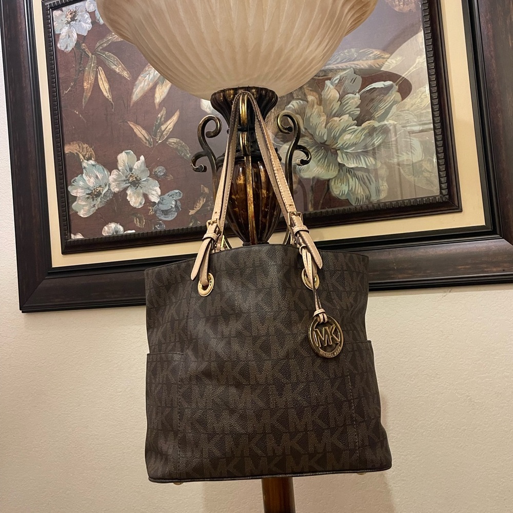MICHAEL Michael Kors Brown Signature Tote with Beige Straps
